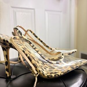 Jennifer Lopez Leopard Print Clear Slingback Heels Size 10 Statement Stiletto